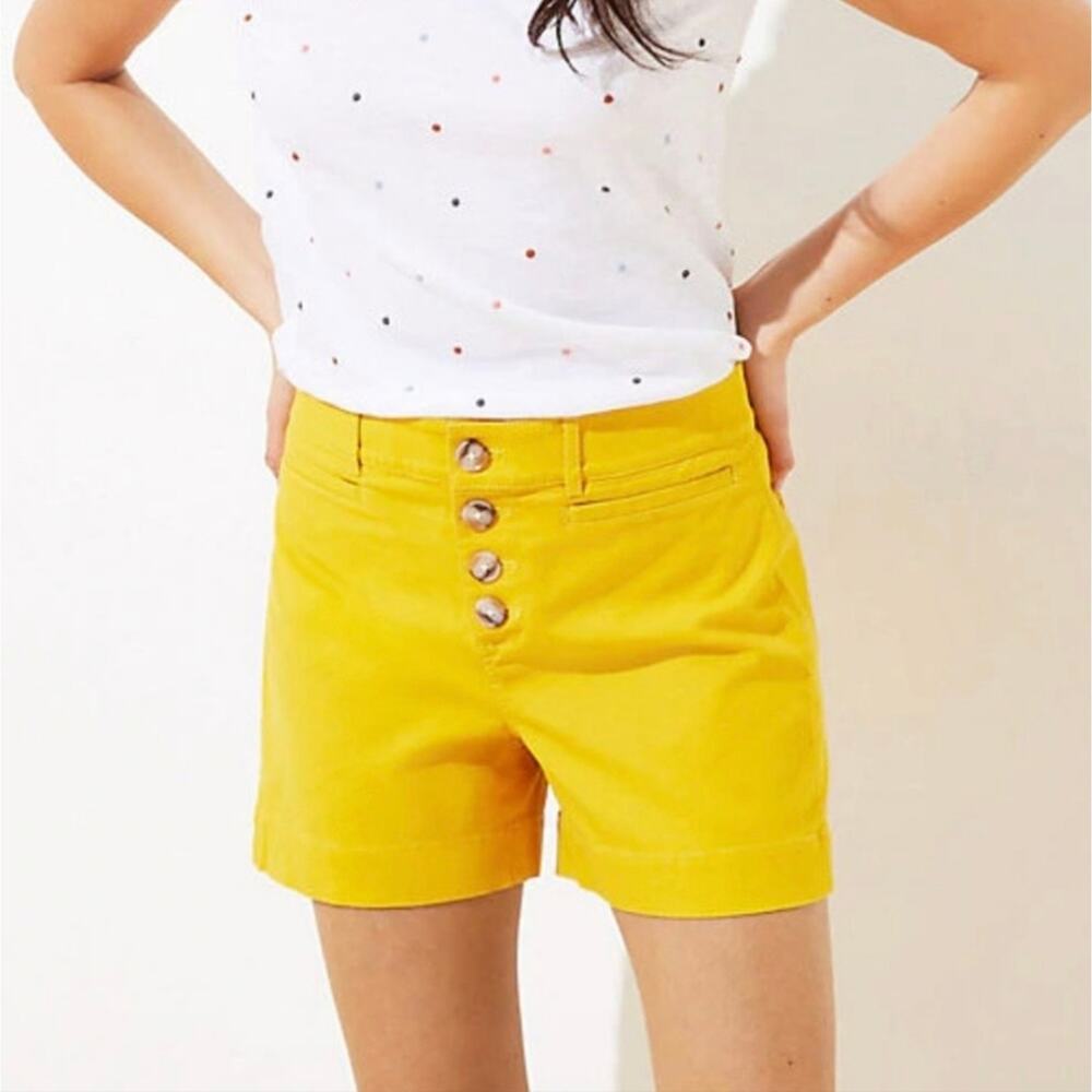Loft Button Fly Cotton Mustard Shorts Size 8
